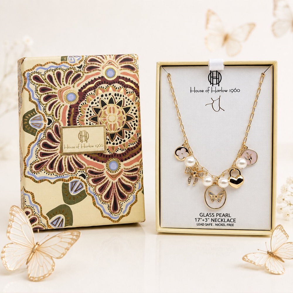 *New* House of Harlow 1960 Gold and Pearl Charm Necklace